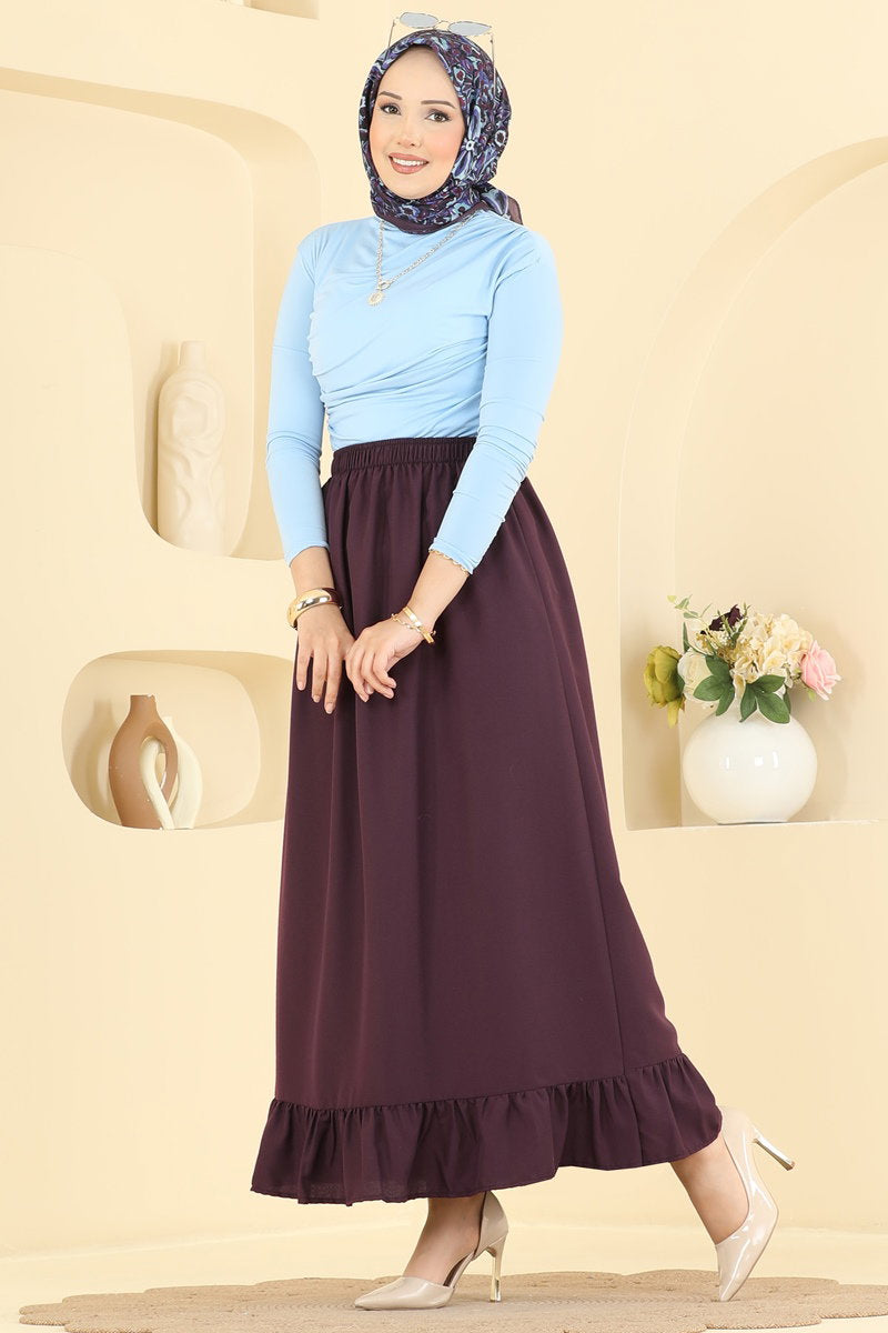 Ruffle-Detail Crepe Skirt - Plum