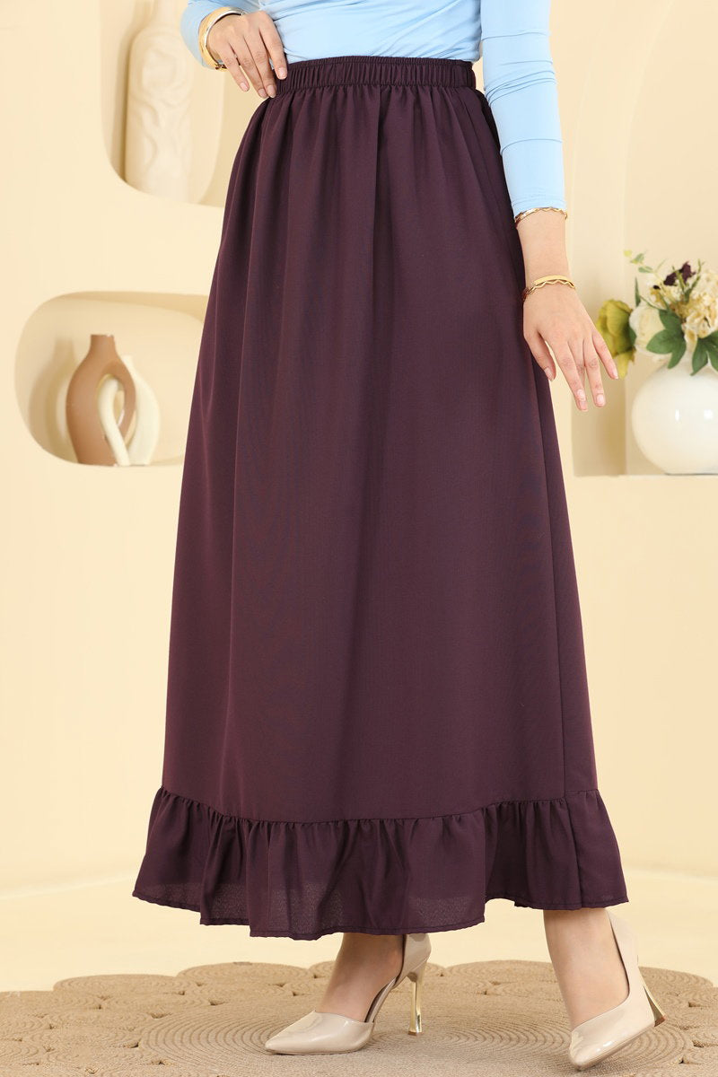 Ruffle-Detail Crepe Skirt - Plum