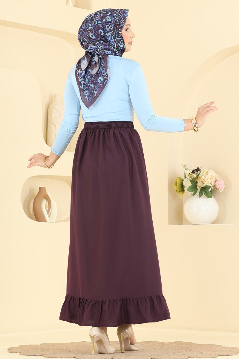Ruffle-Detail Crepe Skirt - Plum