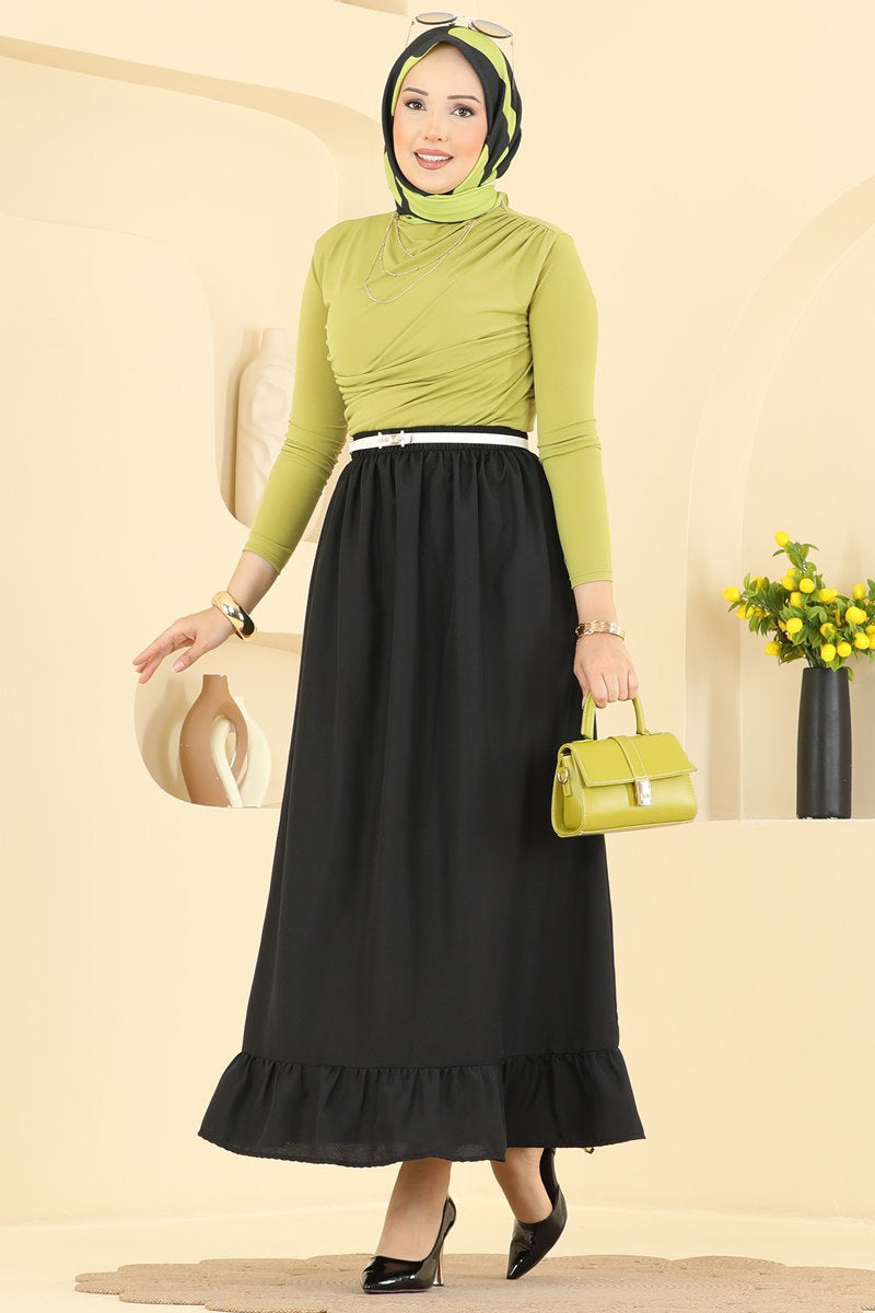 Ruffle-Detail Crepe Skirt - Black
