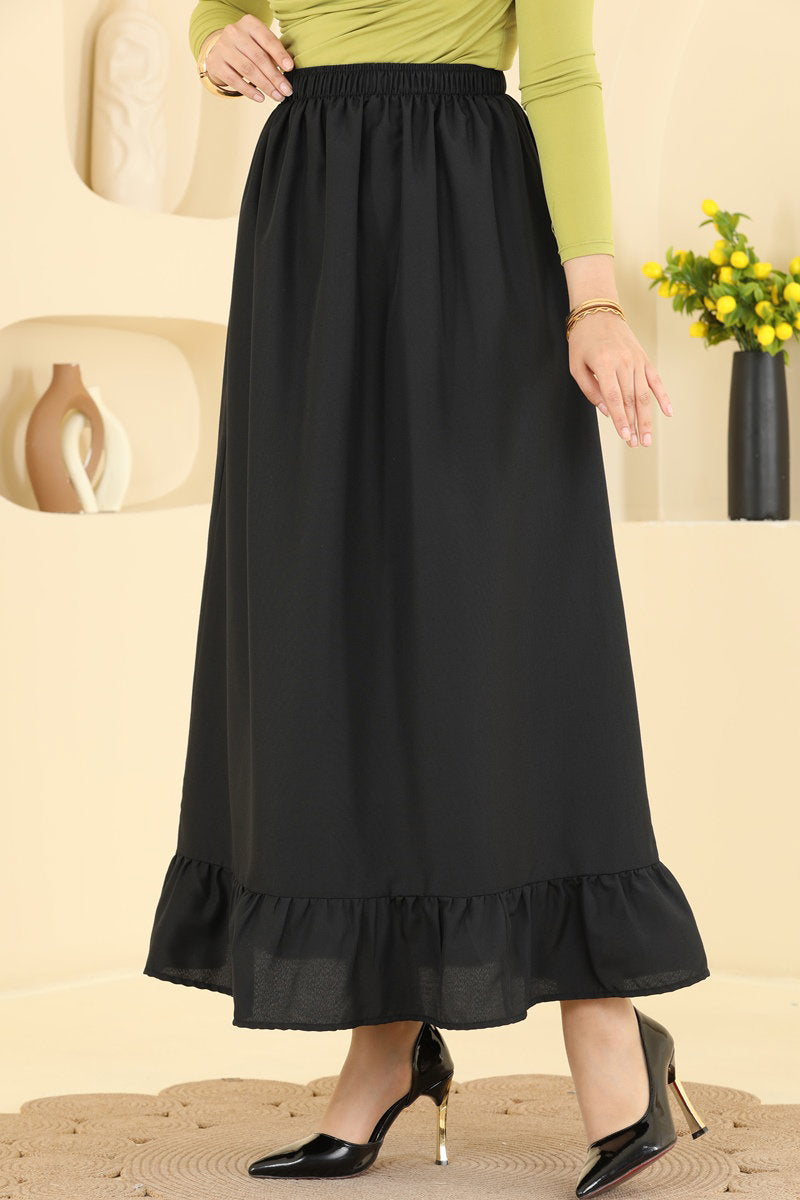 Ruffle-Detail Crepe Skirt - Black