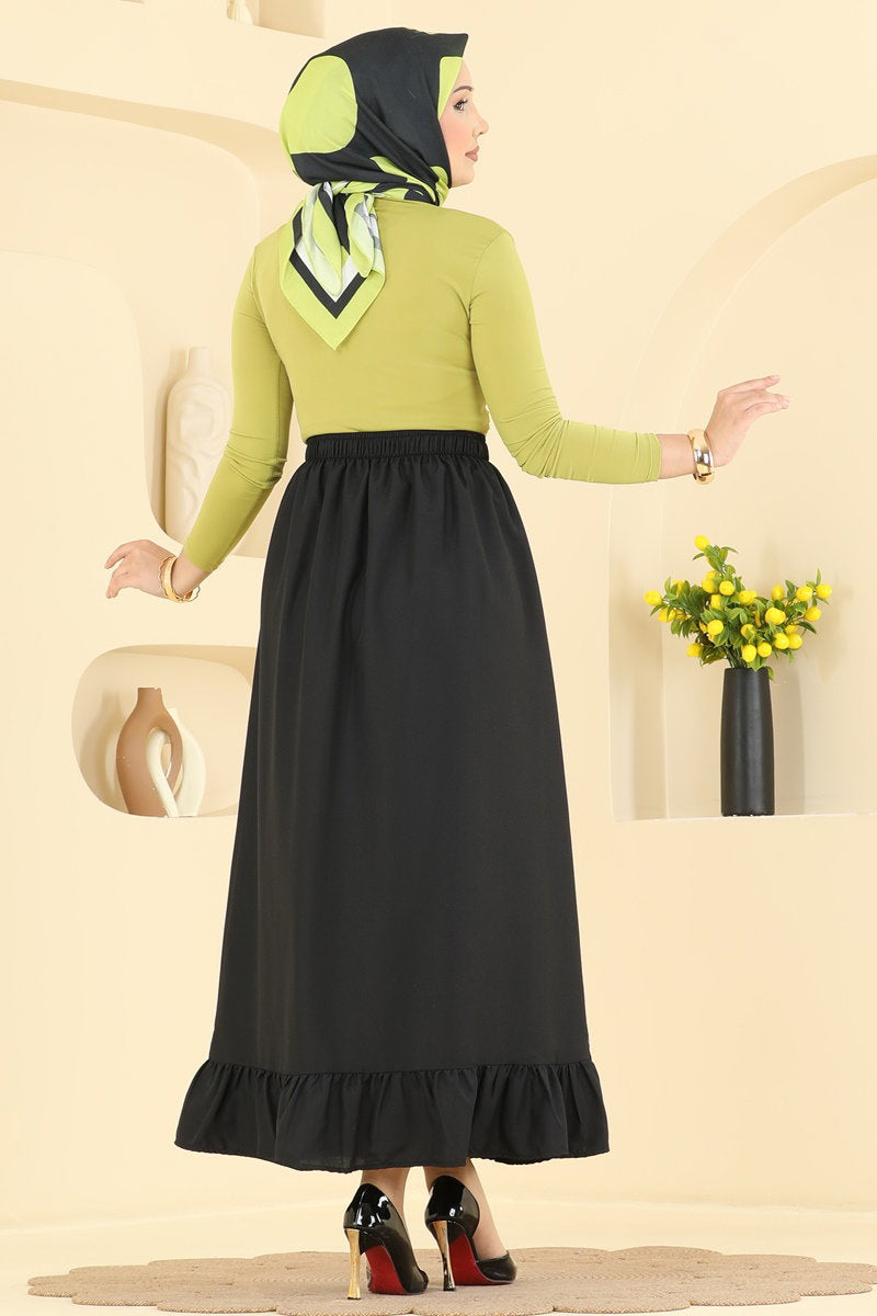 Ruffle-Detail Crepe Skirt - Black