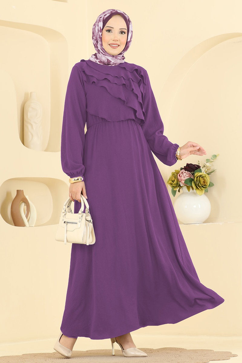 Tiered Aerobin Dress with Ruffles - Dark Lilac