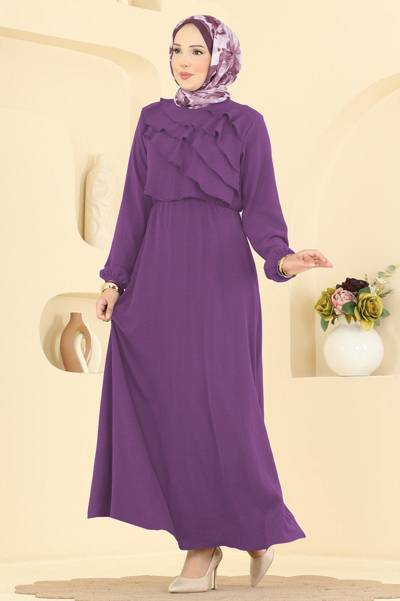 Tiered Aerobin Dress with Ruffles - Dark Lilac