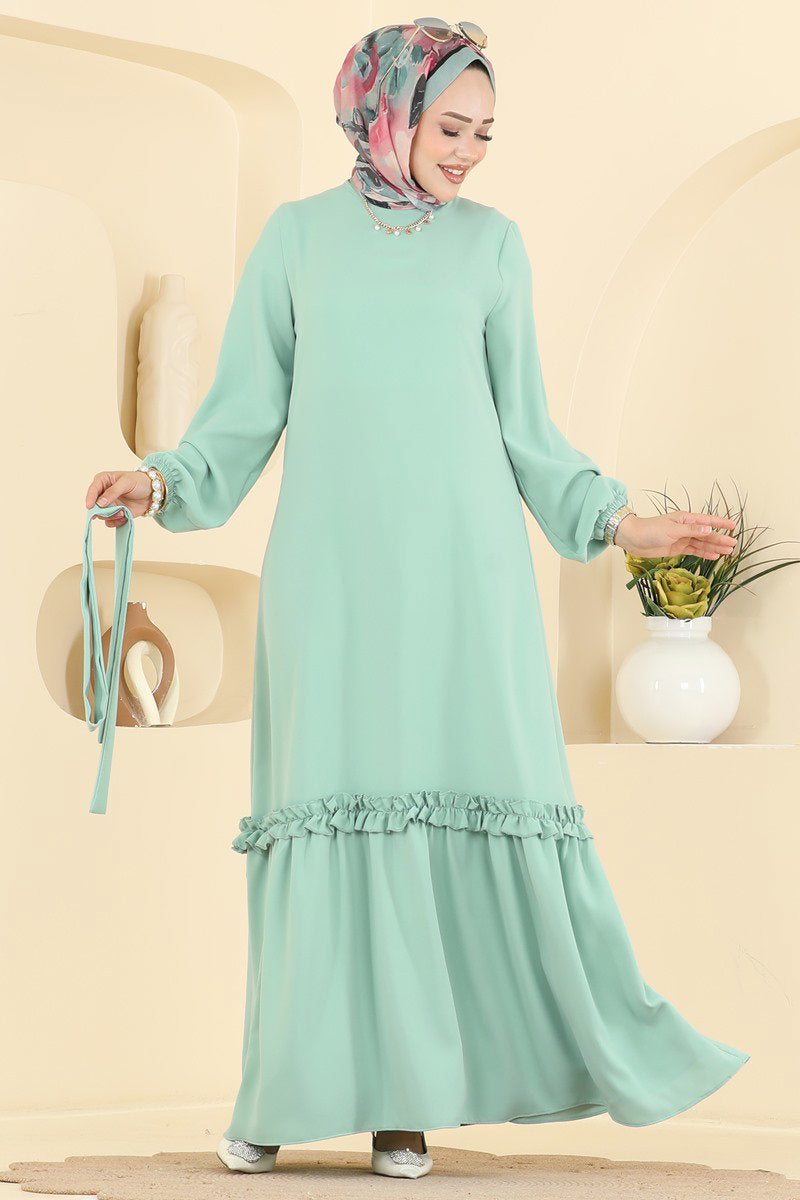 Belted Woven Dress with Ruffles - Mint