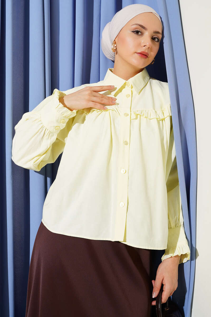 Short Shirt with Ruffle Detail - Yellow
