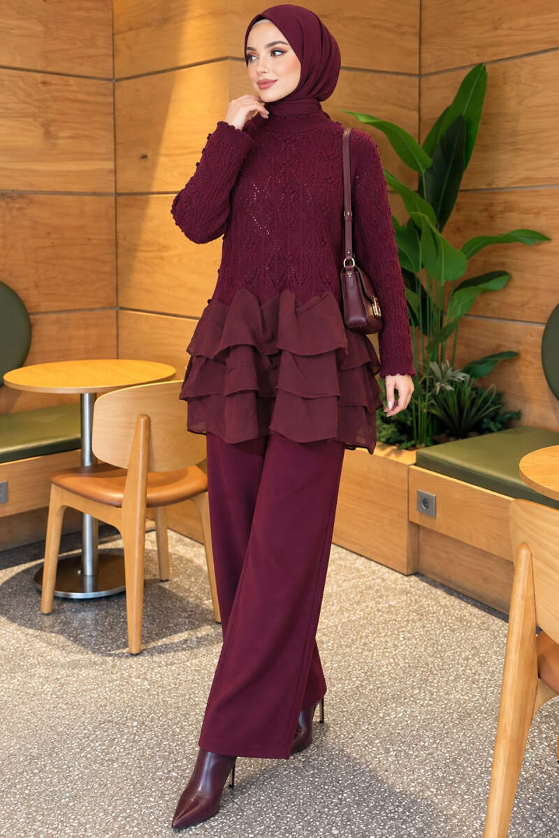 Ruffle-Detail Knit Two-Piece Set - Plum
