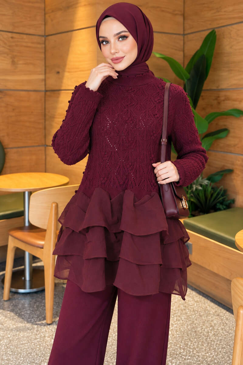Ruffle-Detail Knit Two-Piece Set - Plum
