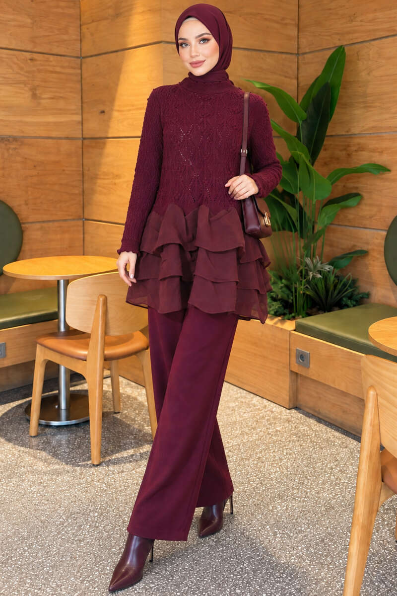 Ruffle-Detail Knit Two-Piece Set - Plum