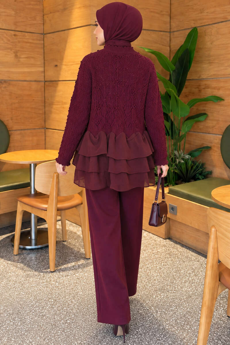 Ruffle-Detail Knit Two-Piece Set - Plum