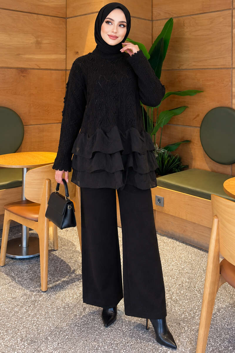 Ruffle-Detail Knit Two-Piece Set - Black