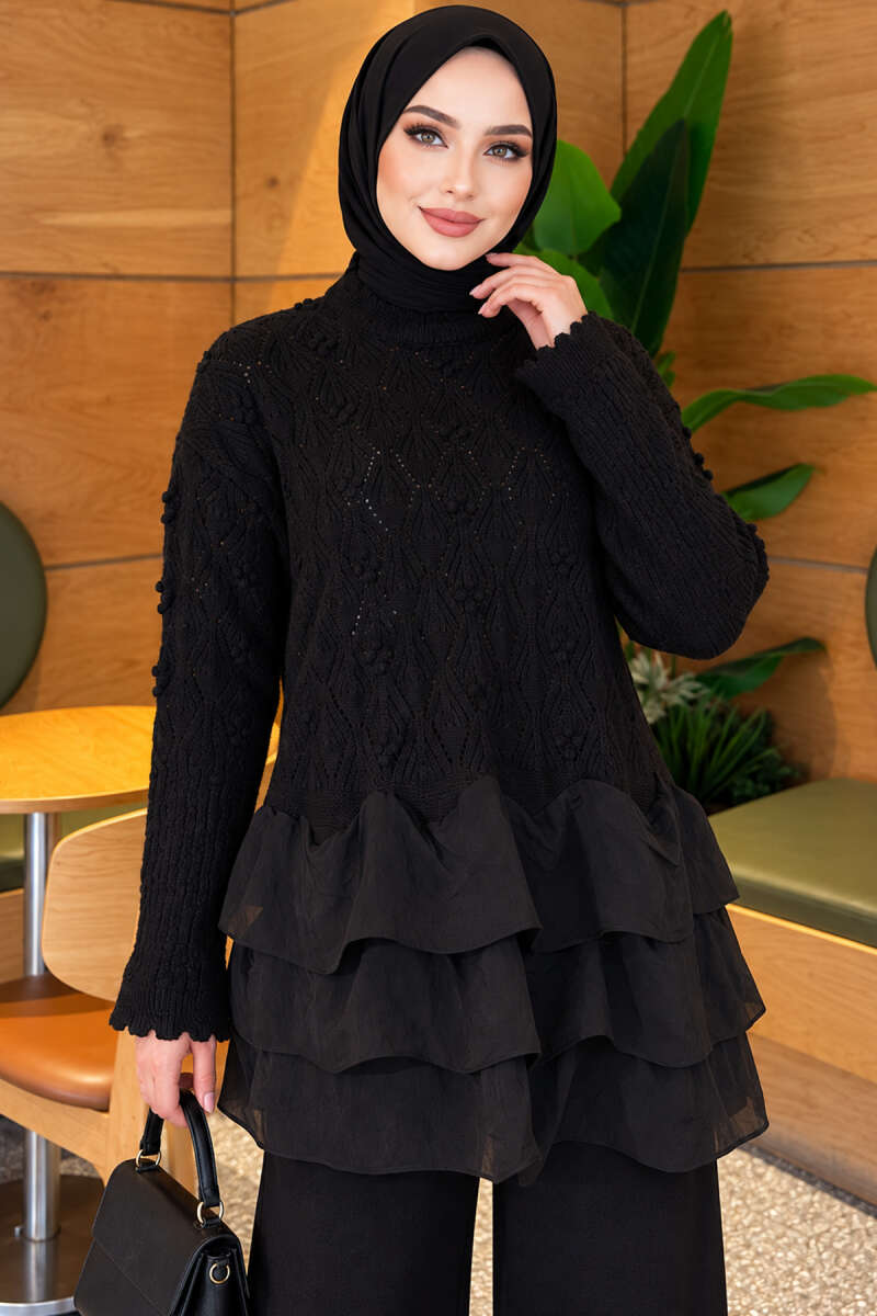 Ruffle-Detail Knit Two-Piece Set - Black