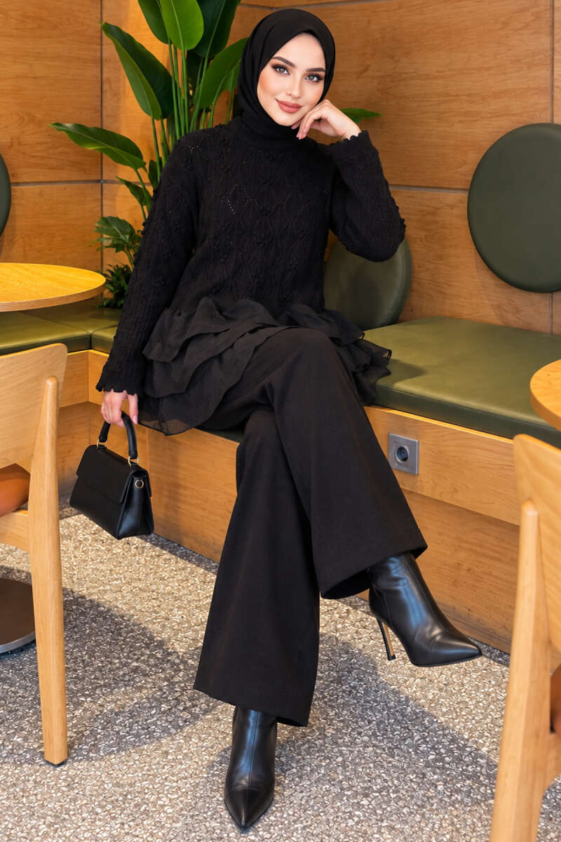 Ruffle-Detail Knit Two-Piece Set - Black