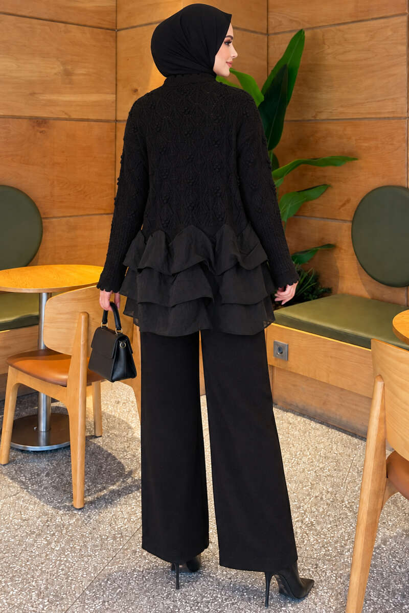 Ruffle-Detail Knit Two-Piece Set - Black