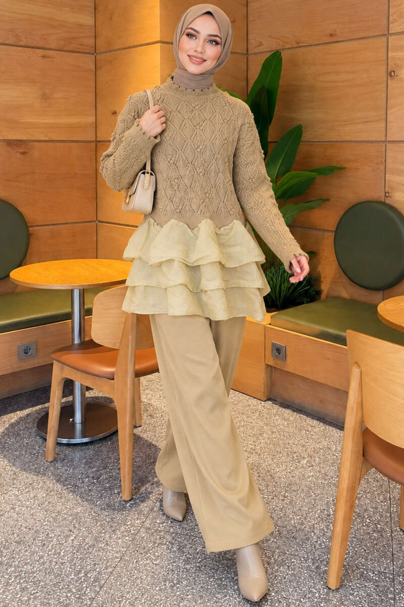 Ruffle-Detail Knit Two-Piece Set - Olive