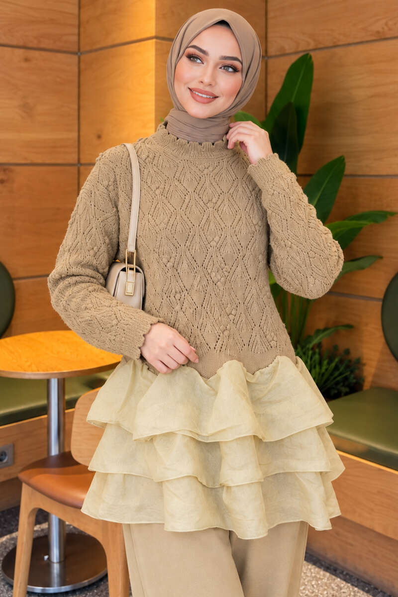 Ruffle-Detail Knit Two-Piece Set - Olive