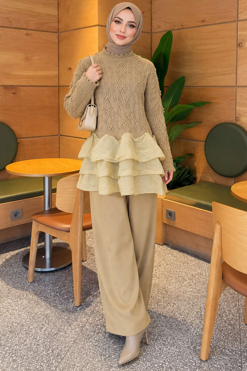 Ruffle-Detail Knit Two-Piece Set - Olive