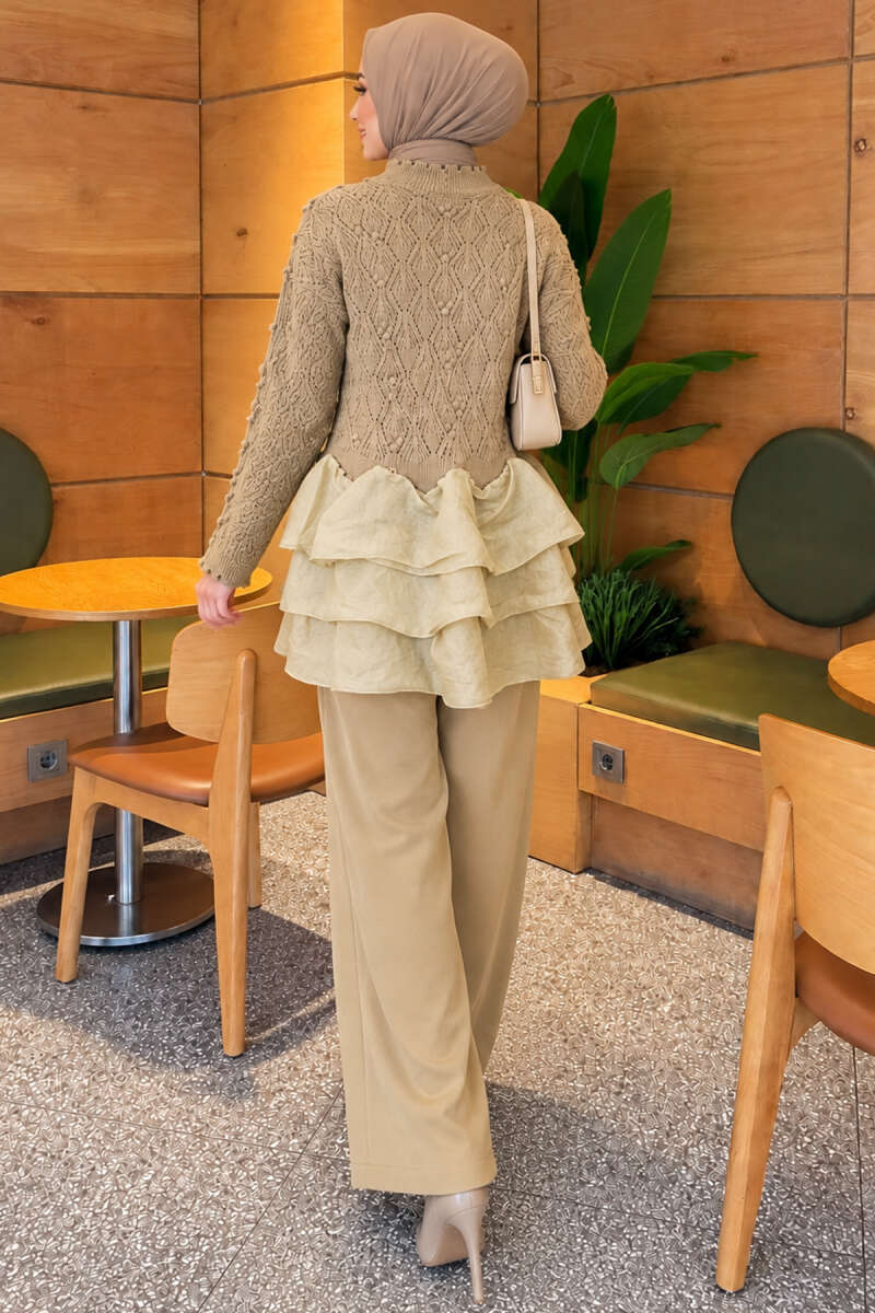 Ruffle-Detail Knit Two-Piece Set - Olive