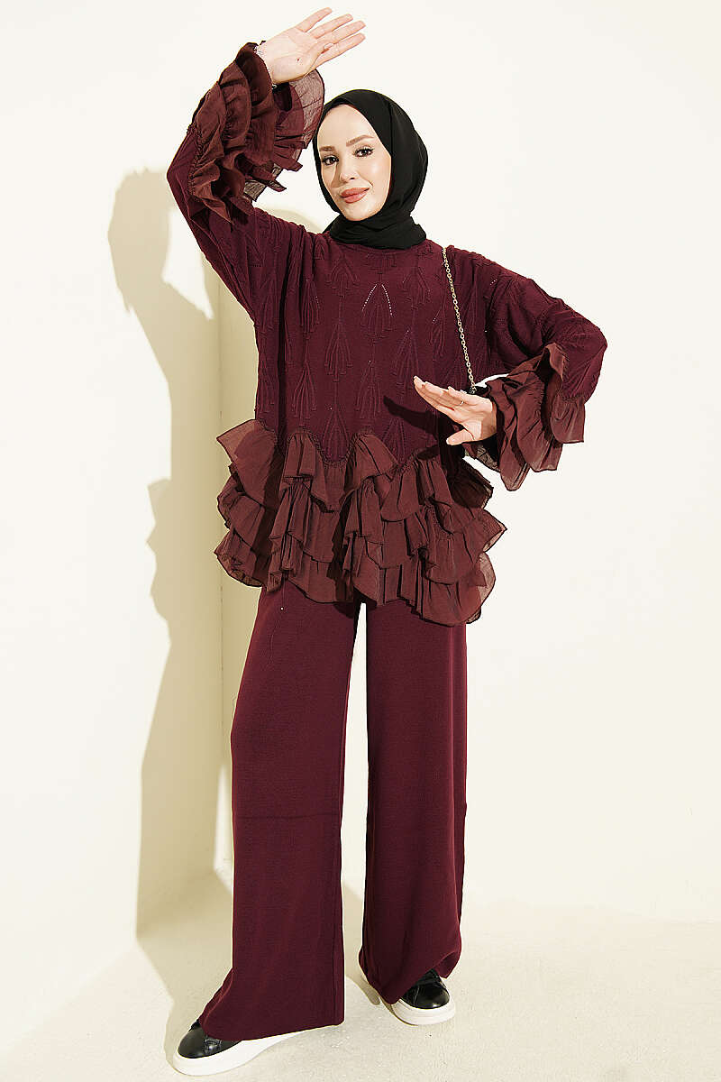 Ruffle-Trim Knit Two-Piece Set - Plum