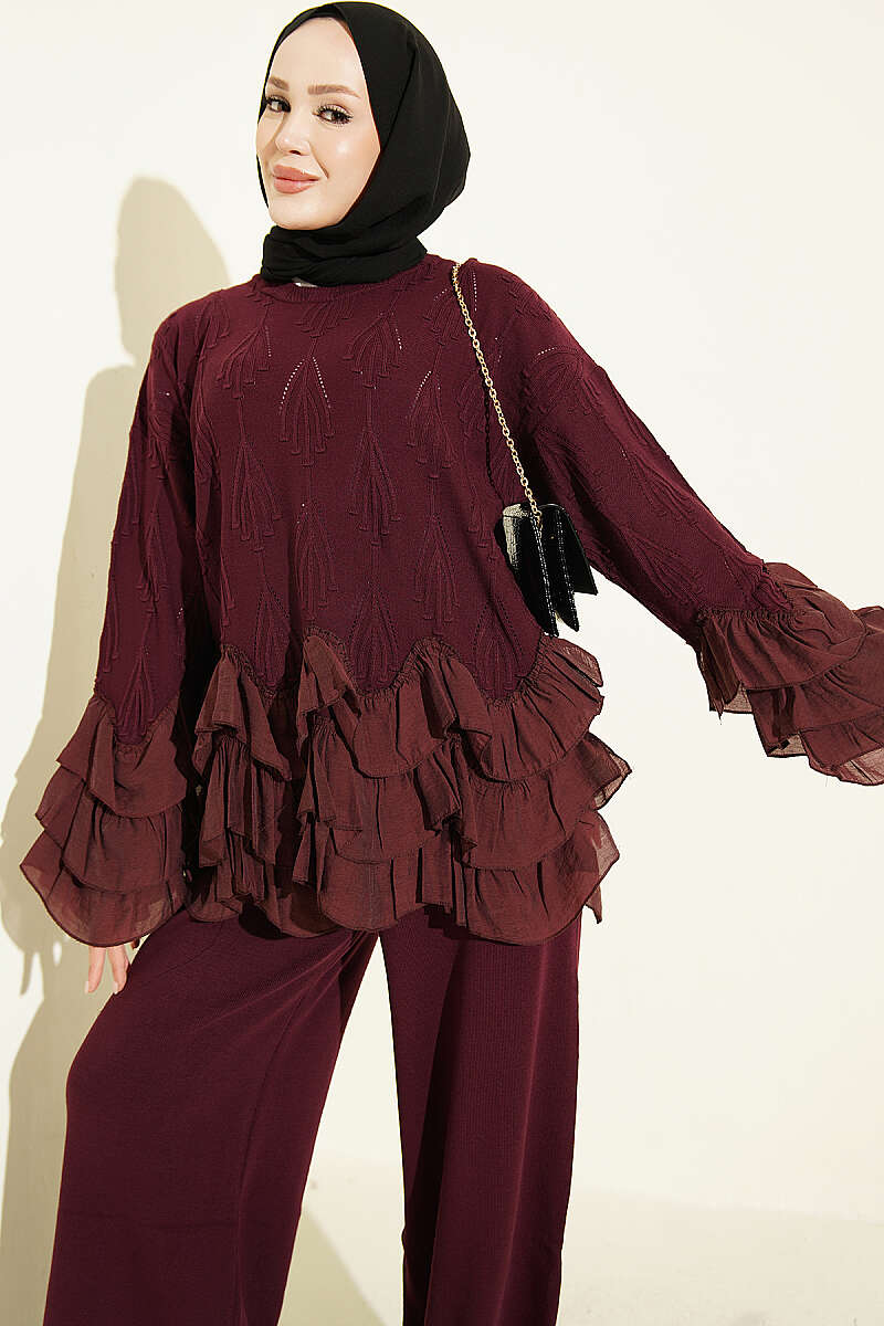 Ruffle-Trim Knit Two-Piece Set - Plum