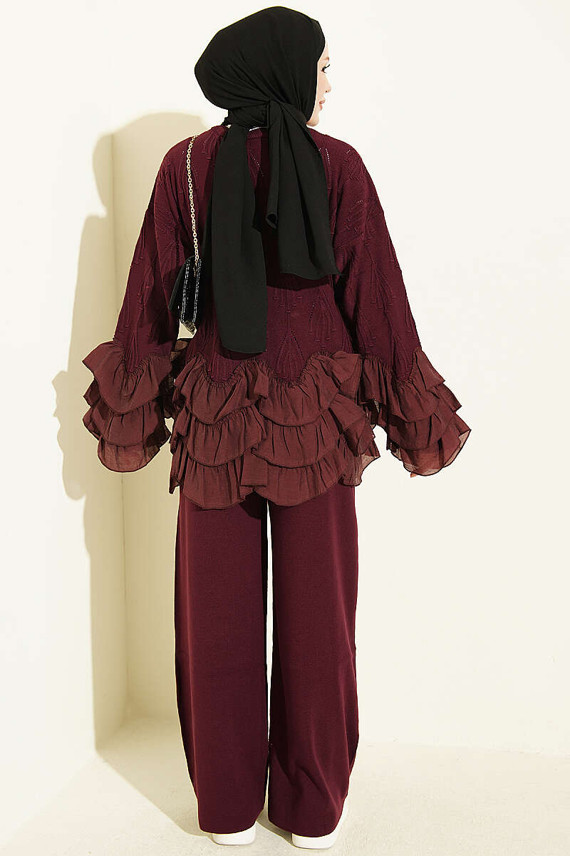 Ruffle-Trim Knit Two-Piece Set - Plum