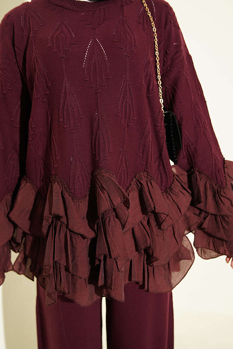Ruffle-Trim Knit Two-Piece Set - Plum