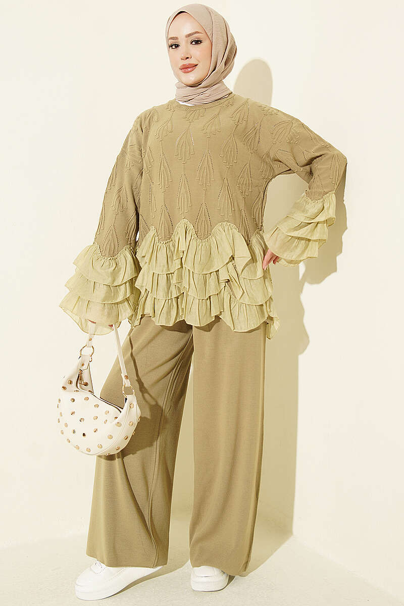 Ruffle-Trim Knit Two-Piece Set - Olive
