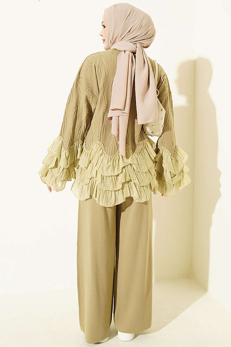 Ruffle-Trim Knit Two-Piece Set - Olive
