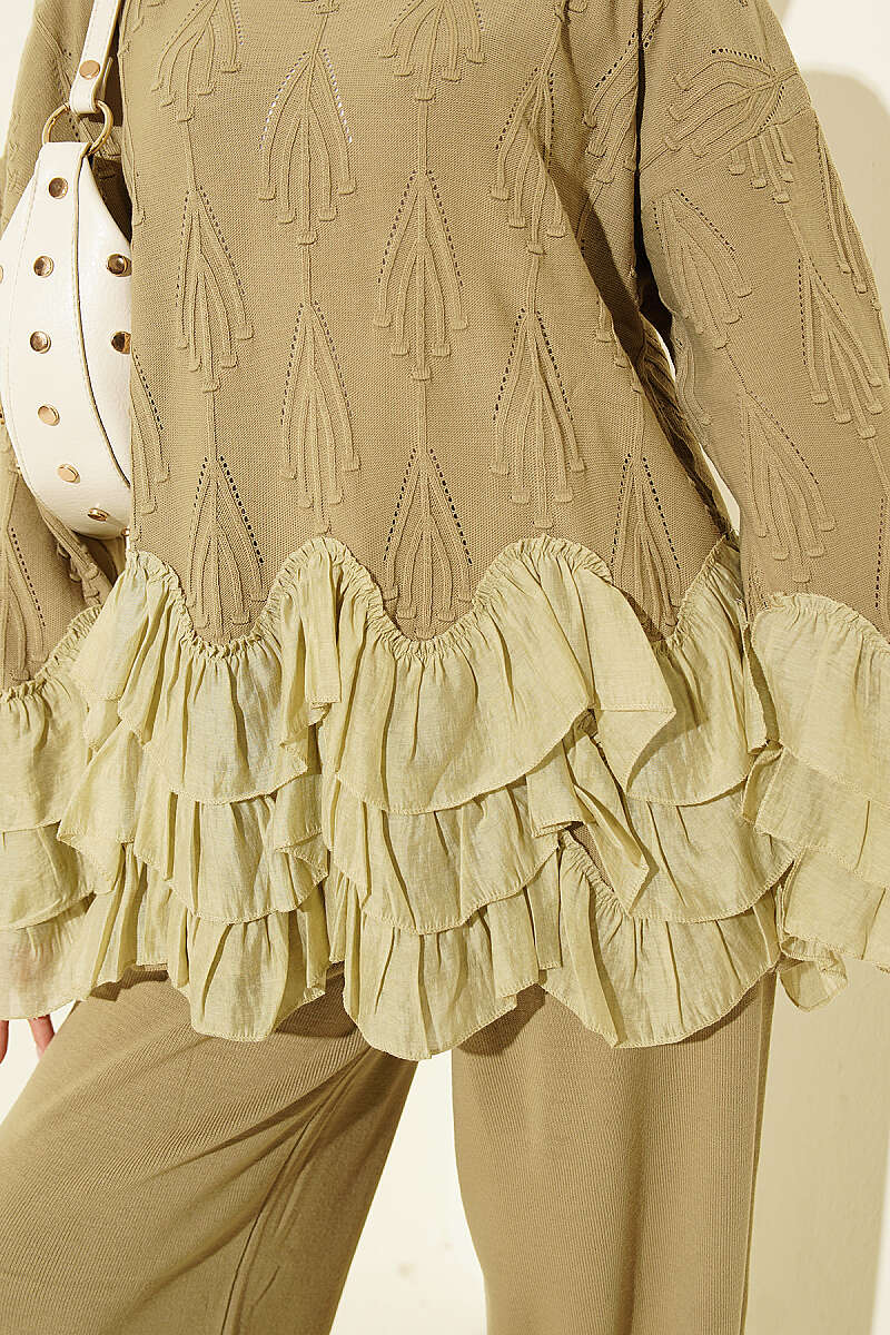 Ruffle-Trim Knit Two-Piece Set - Olive
