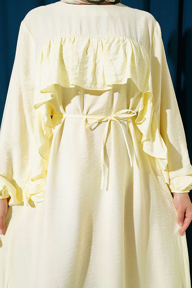 Ruffle-Trim Dress with Cord Belt - Yellow