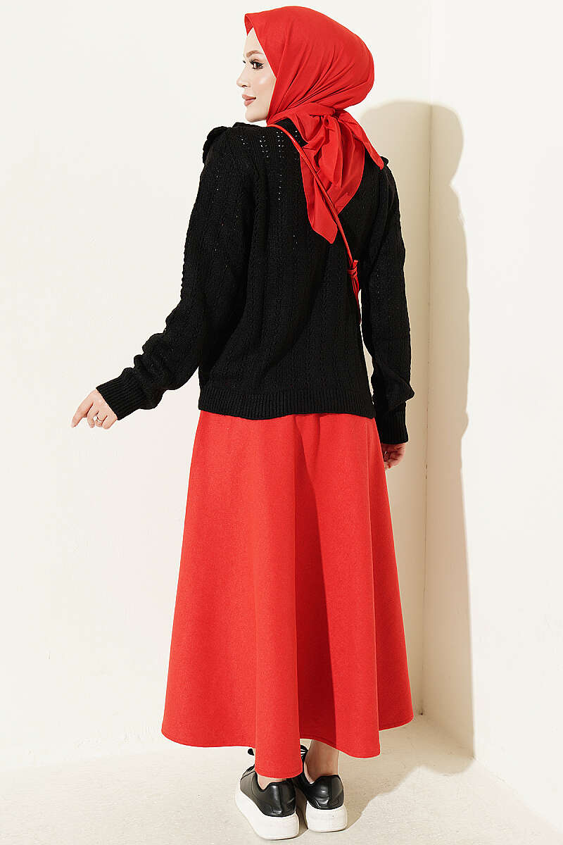 Ruffled-Collar Button Knit Cardigan - Black