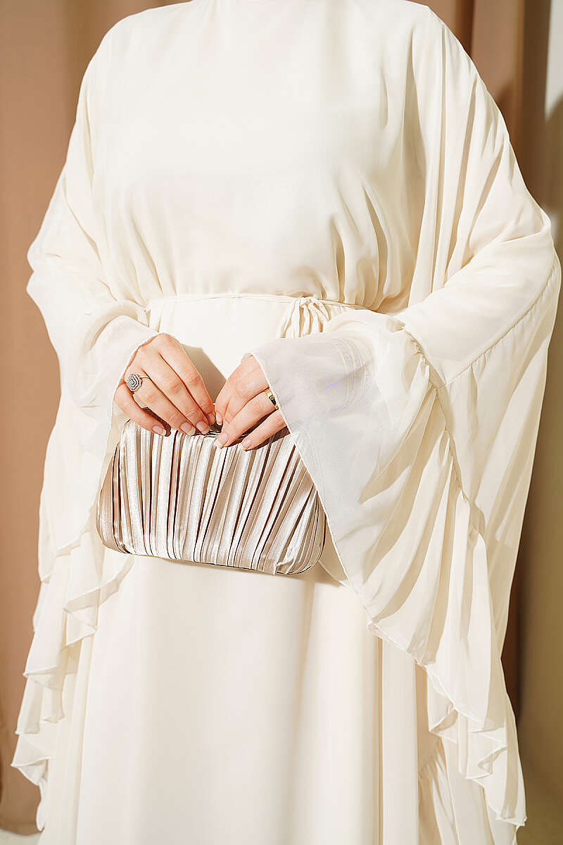 Ruffled Chiffon Dress with Tie Cord - Bone