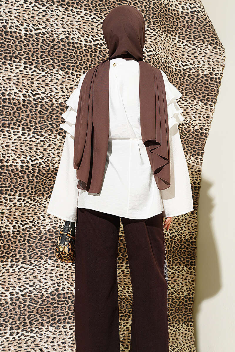 Ruffle Tunic with Tie Belt - Ecru