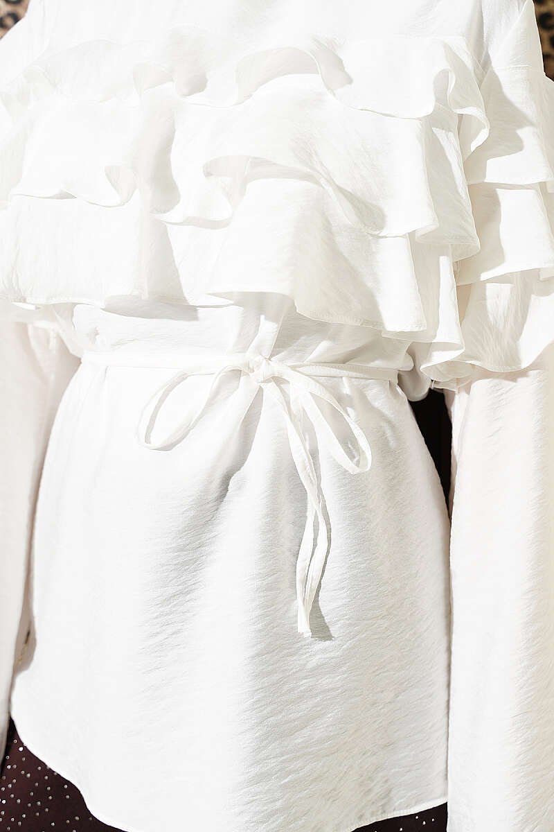 Ruffle Tunic with Tie Belt - Ecru