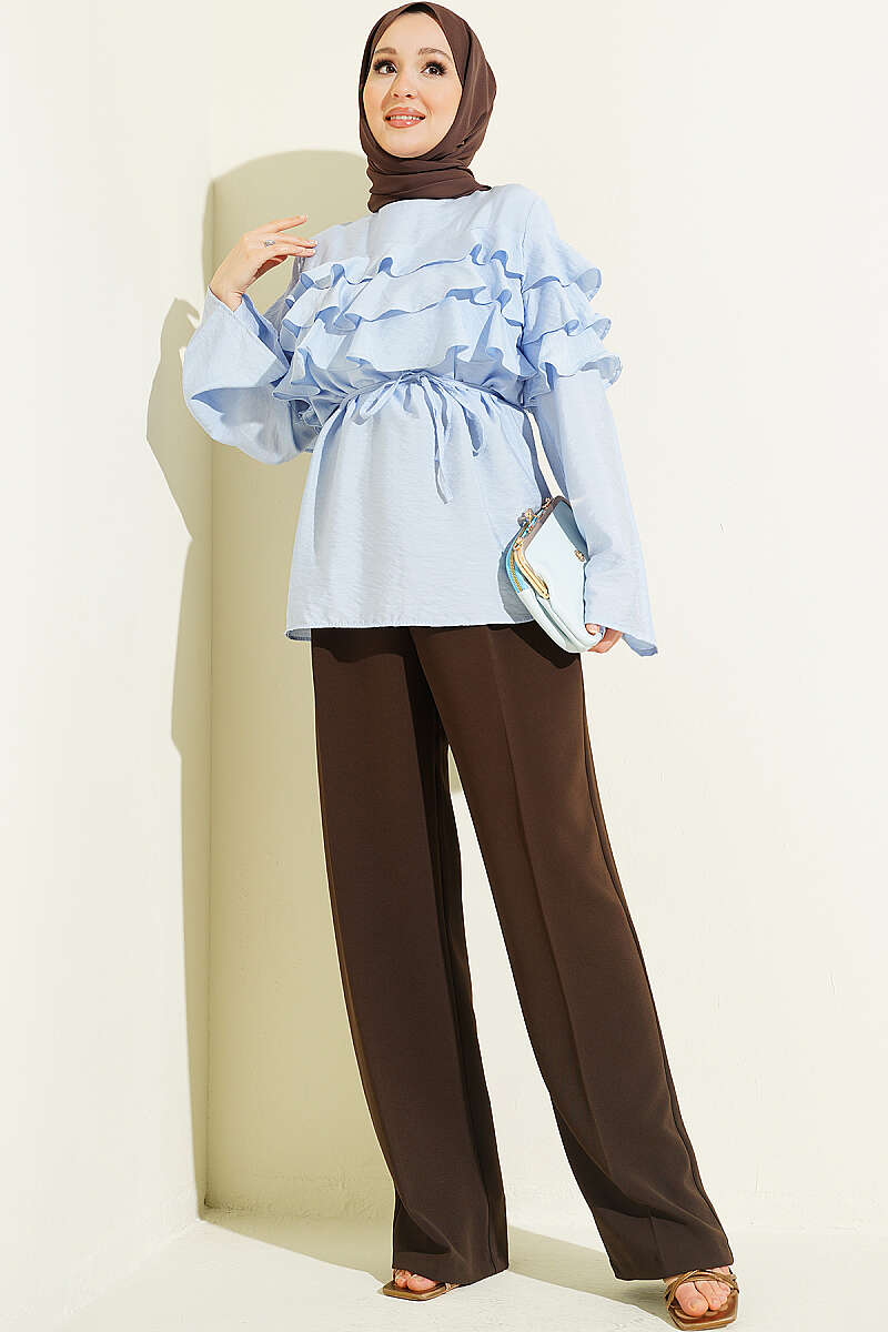 Ruffle Tunic with Tie Belt - Blue