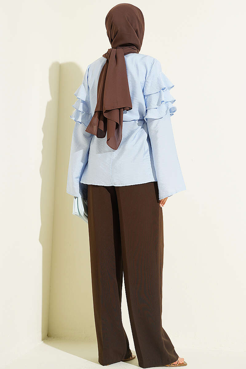 Ruffle Tunic with Tie Belt - Blue