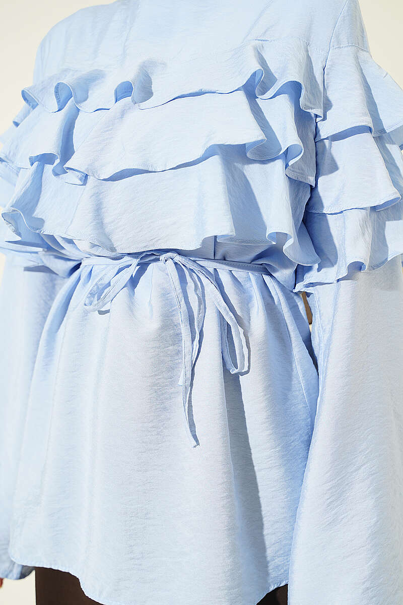 Ruffle Tunic with Tie Belt - Blue