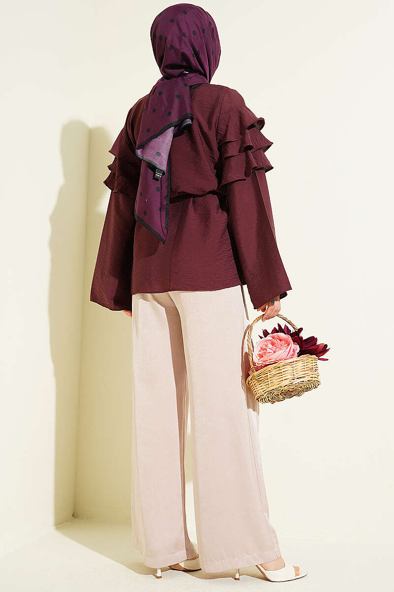 Ruffle Tunic with Tie Belt - Plum