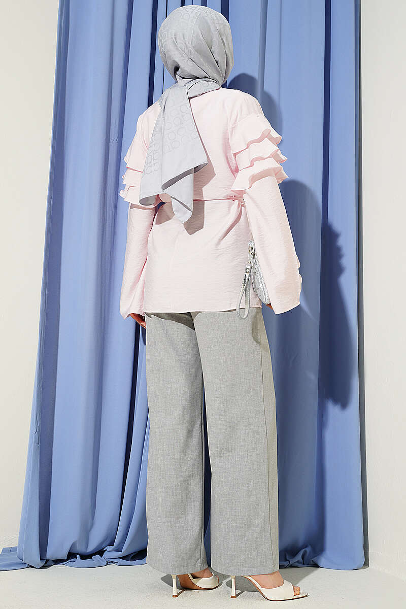 Ruffle Tunic with Tie Belt - Pink