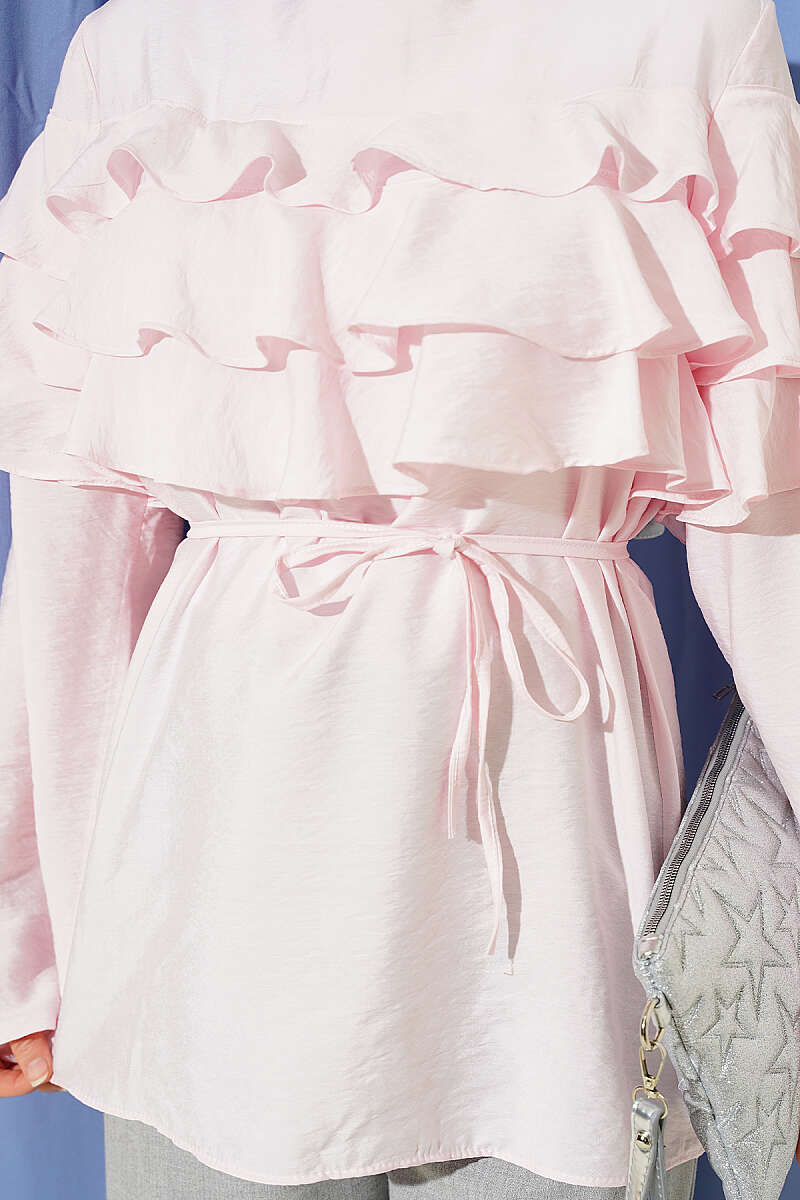 Ruffle Tunic with Tie Belt - Pink