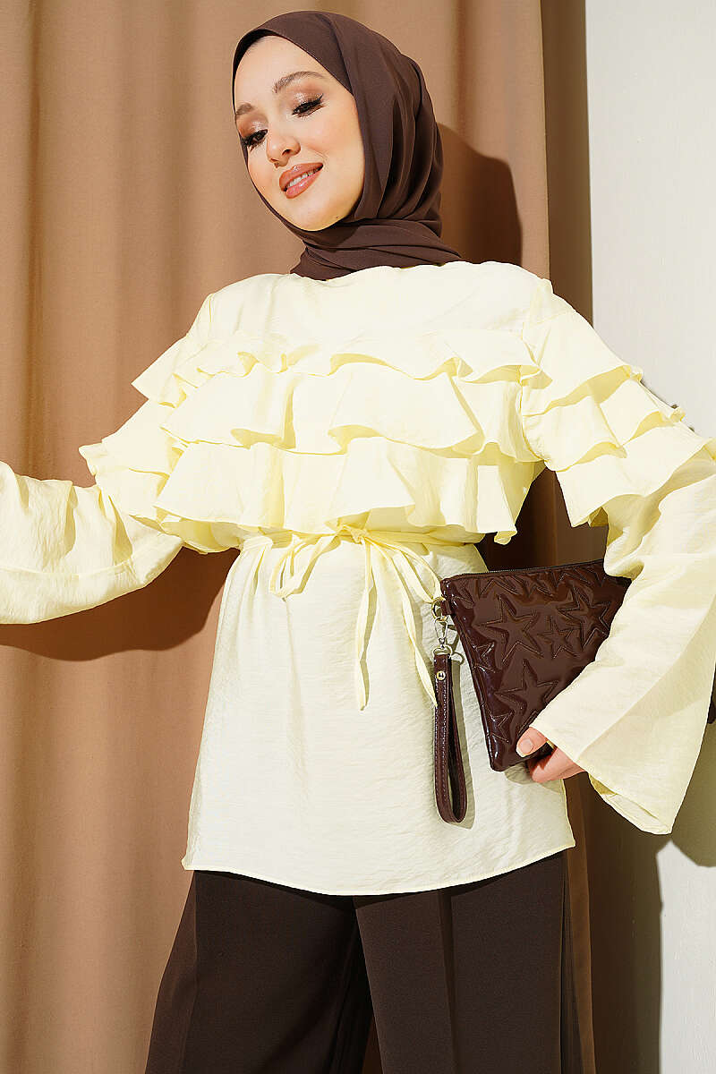 Ruffle Tunic with Tie Belt - Yellow