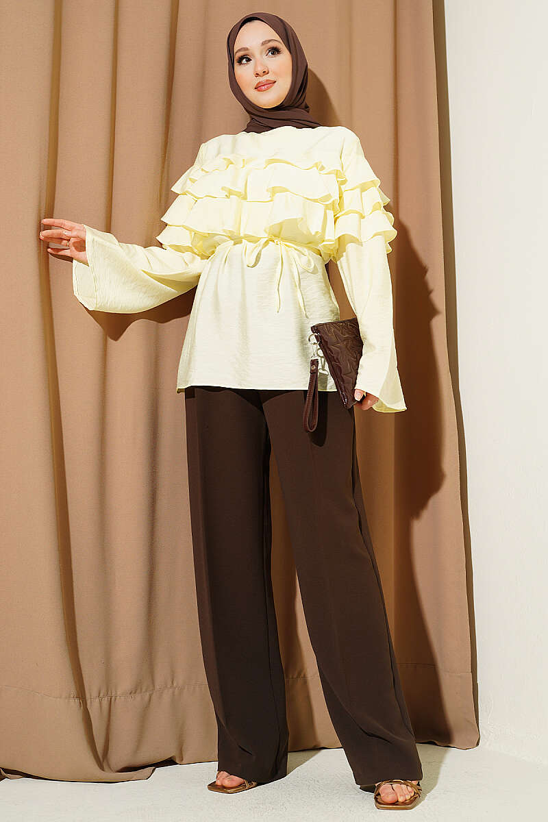 Ruffle Tunic with Tie Belt - Yellow