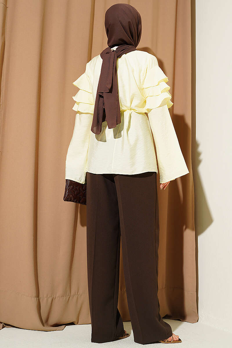 Ruffle Tunic with Tie Belt - Yellow