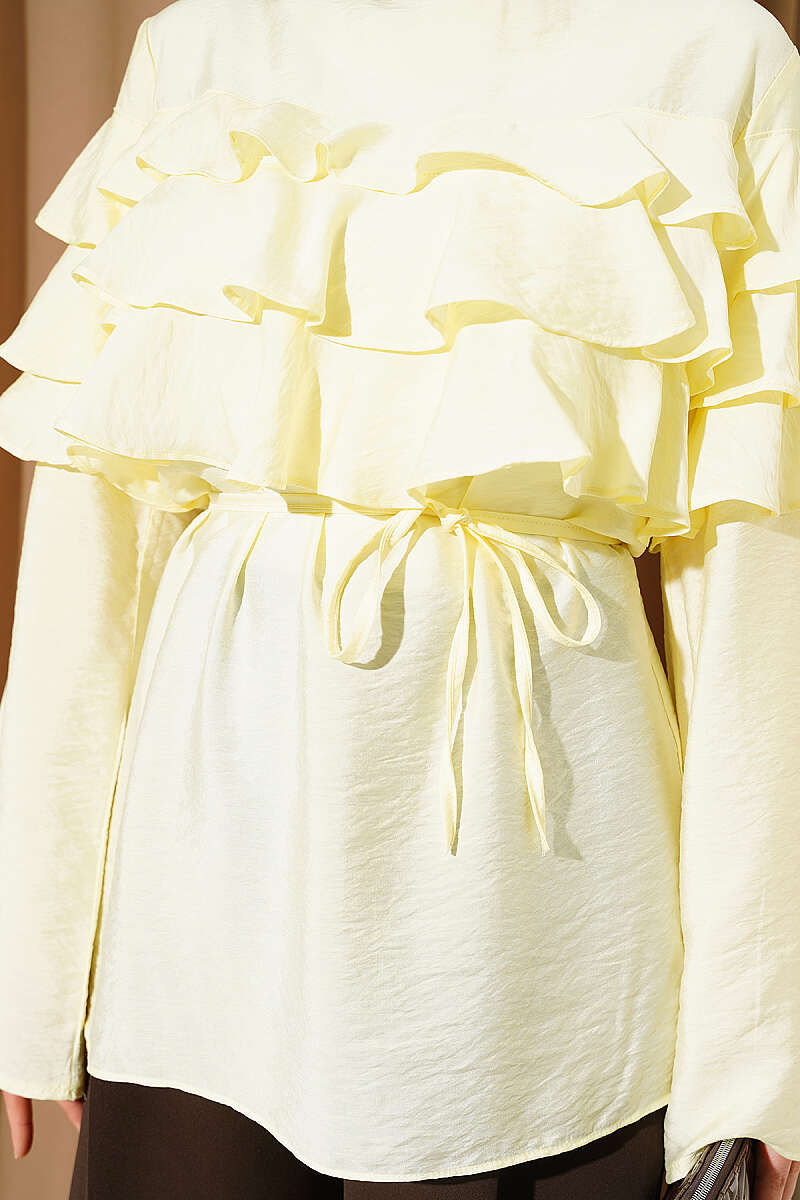 Ruffle Tunic with Tie Belt - Yellow