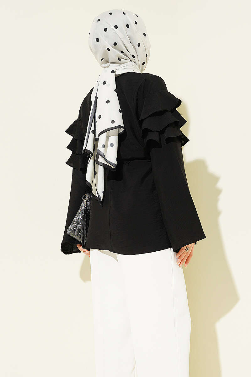 Ruffle Tunic with Tie Belt - Black