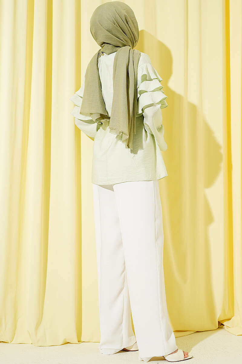 Ruffle Tunic with Tie Belt - Aqua Green