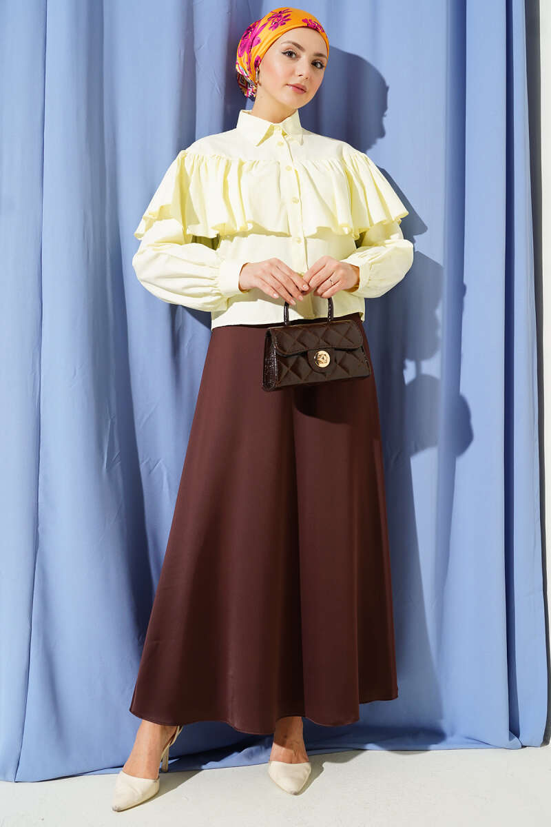 Short Ruffle Shirt with Cape Detail - Yellow
