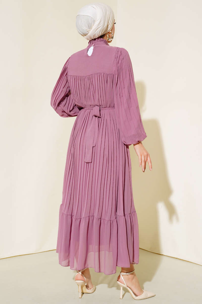 Ruffle Plissé Chiffon Dress - Magenta