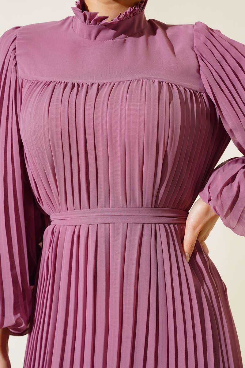 Ruffle Plissé Chiffon Dress - Magenta