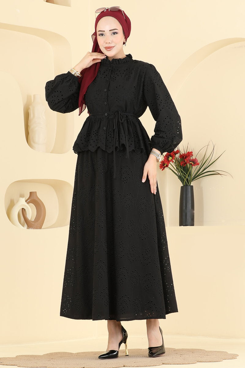 Broderie Two-Piece Button Set - Black